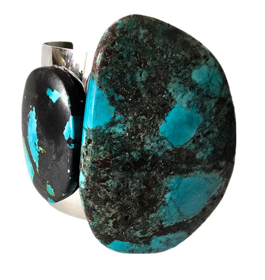 Natural Blue Turquoise and Silver Cuff Bangle - Ethereal Essentials