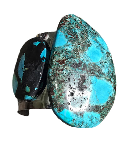 Natural Blue Turquoise and Silver Cuff Bangle - Ethereal Essentials