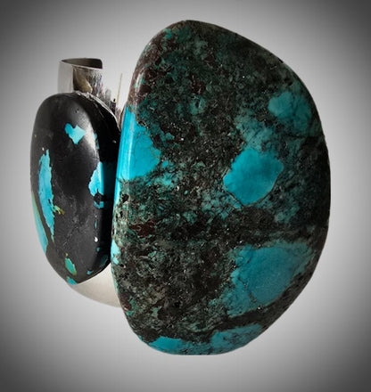 Natural Blue Turquoise and Silver Cuff Bangle - Ethereal Essentials
