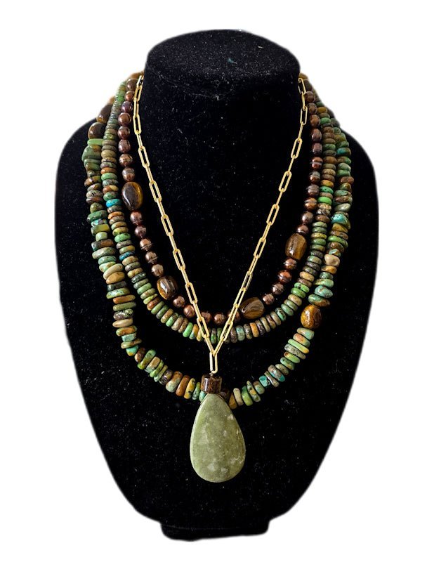 Natural Green Turquoise Layered Necklace - Ethereal Essentials