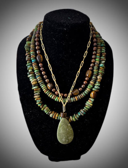 Natural Green Turquoise Layered Necklace - Ethereal Essentials