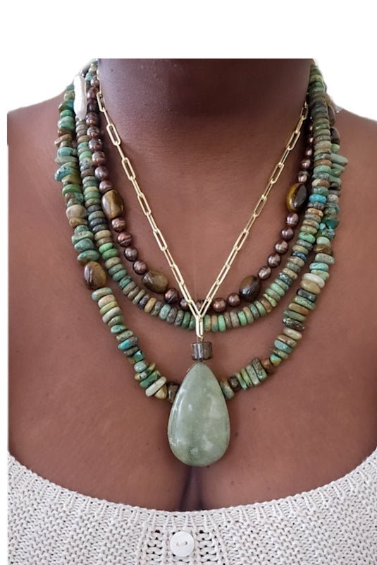 Natural Green Turquoise Layered Necklace - Ethereal Essentials