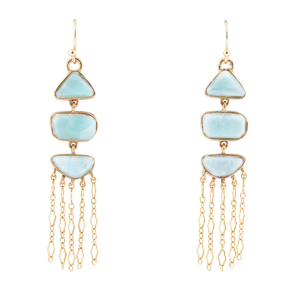 Ohana Blue Larimar Golden Chandelier Drop Earrings