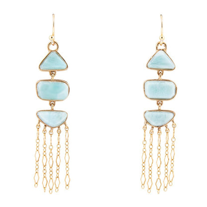Ohana Blue Larimar Golden Chandelier Drop Earrings