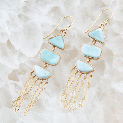 Ohana Blue Larimar Golden Chandelier Drop Earrings