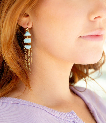 Ohana Blue Larimar Golden Chandelier Drop Earrings