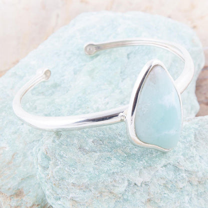 Organic Blue Larimar and Sterling Silver Cuff Bracelet