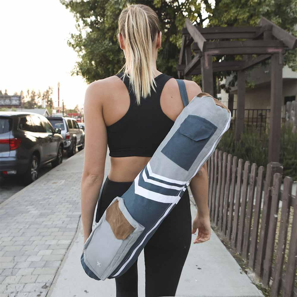 Organic Yoga Mat Bag - Blue & Grey - Ethereal Essentials