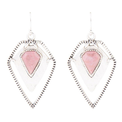 Pink Rhodonite Shield Sterling Silver Drop Earrings