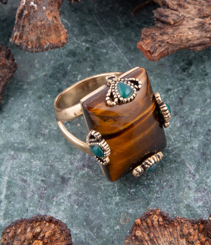 Prismatic Brown Tiger's Eye Statement Golden Ring