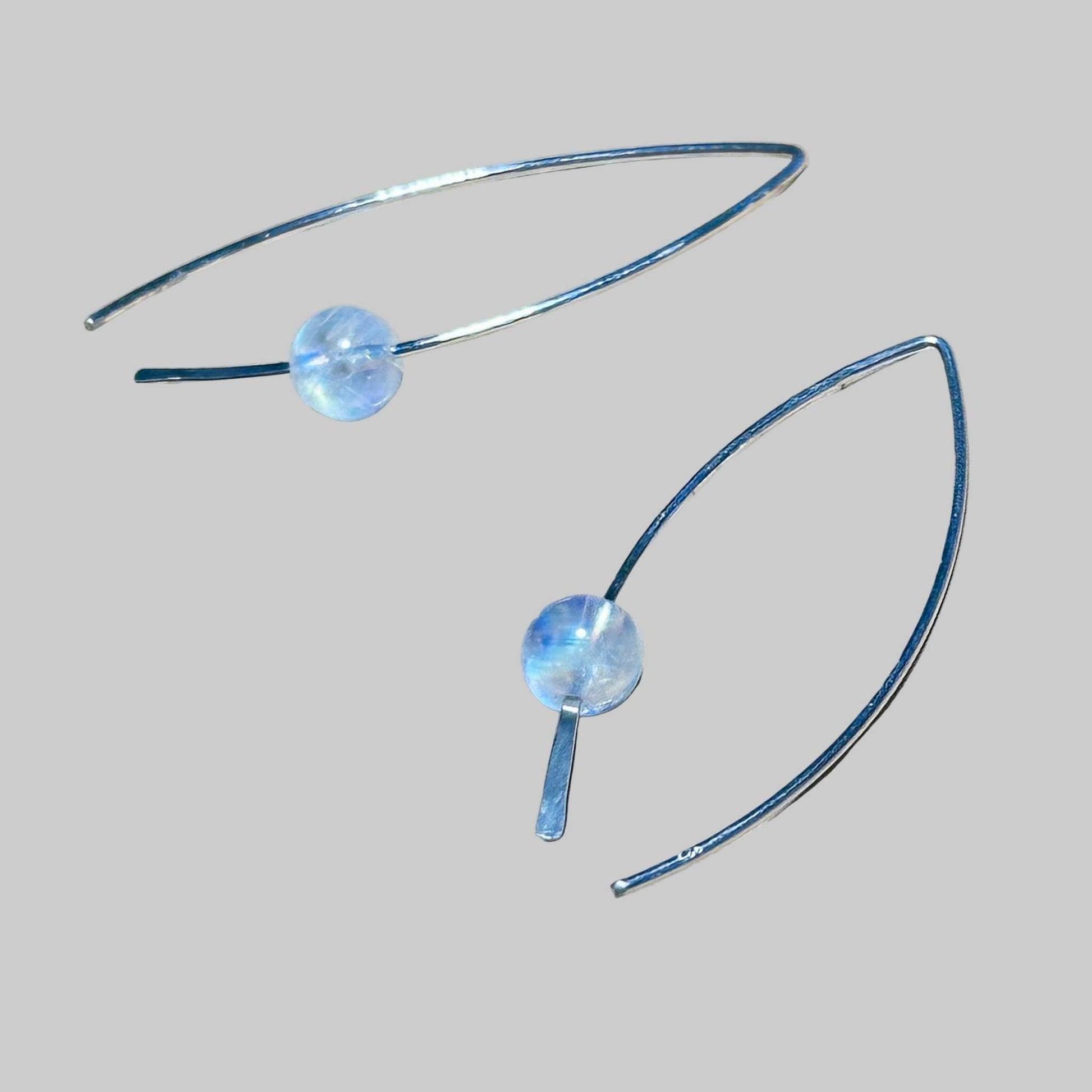 Rainbow Moonstone Crescent Bertoni Earrings - Sterling Silver - Ethereal Essentials