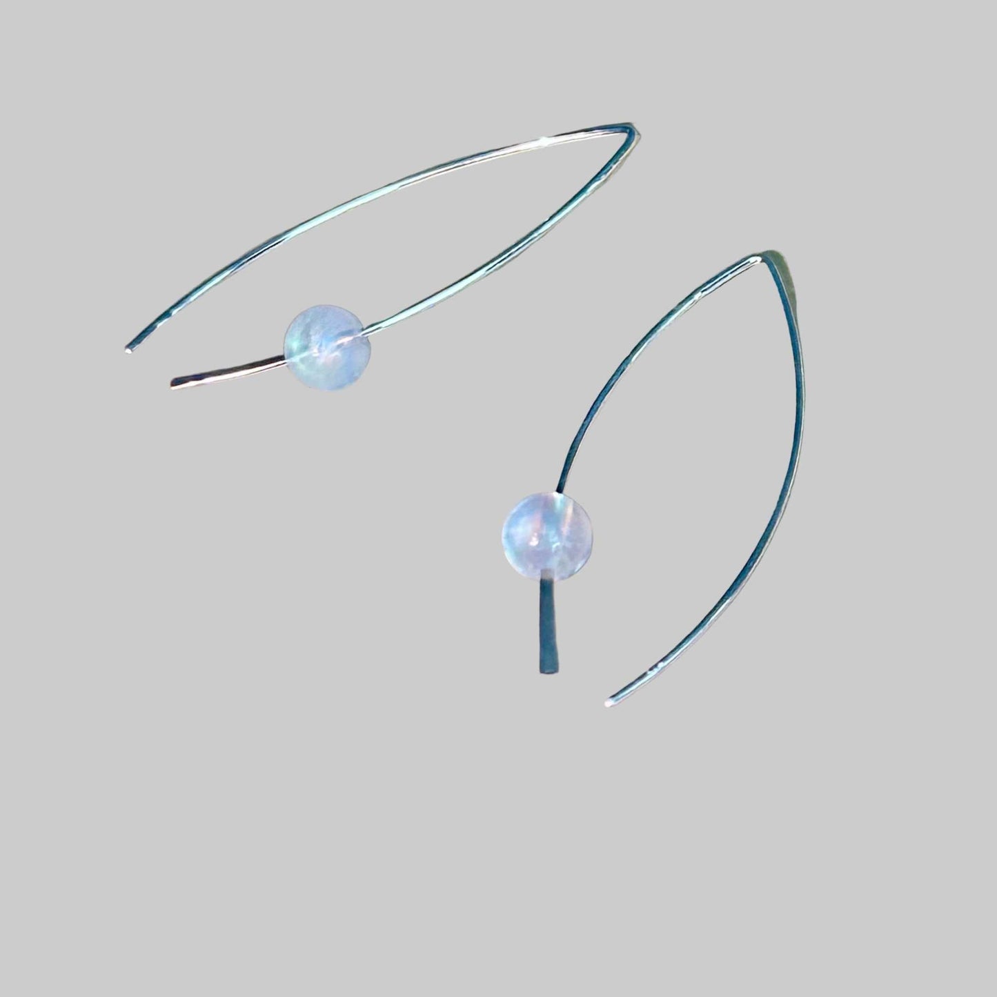 Rainbow Moonstone Crescent Bertoni Earrings - Sterling Silver - Ethereal Essentials