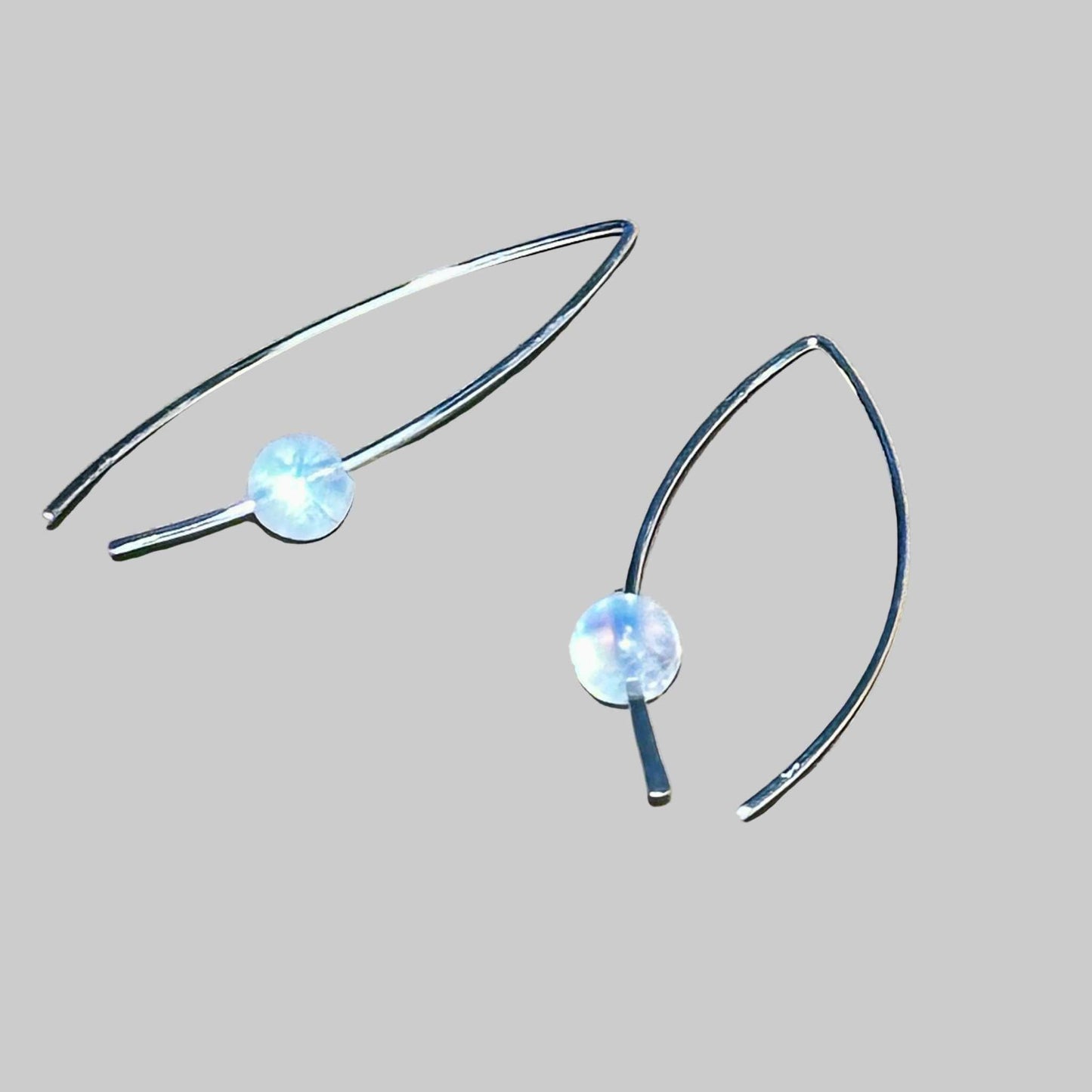 Rainbow Moonstone Crescent Bertoni Earrings - Sterling Silver - Ethereal Essentials