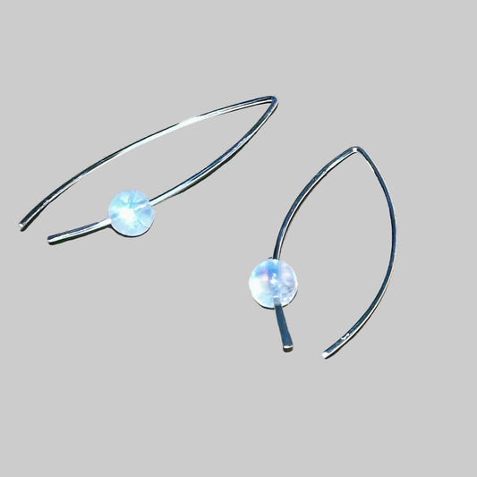 Rainbow Moonstone Crescent Bertoni Earrings - Sterling Silver - Ethereal Essentials