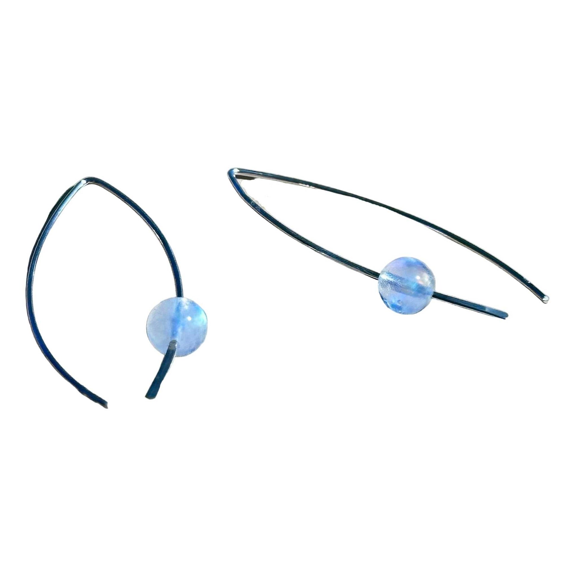 Rainbow Moonstone Crescent Bertoni Earrings - Sterling Silver - Ethereal Essentials