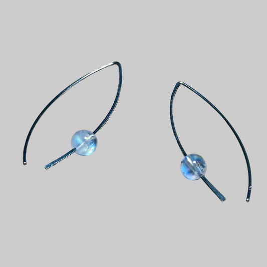Rainbow Moonstone Crescent Bertoni Earrings - Sterling Silver - Ethereal Essentials