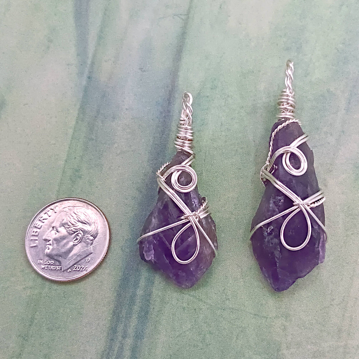 Raw Amethyst Crystal Point Pendant – Handmade Silver-Plated Wire Wrapped Necklace - Ethereal Essentials