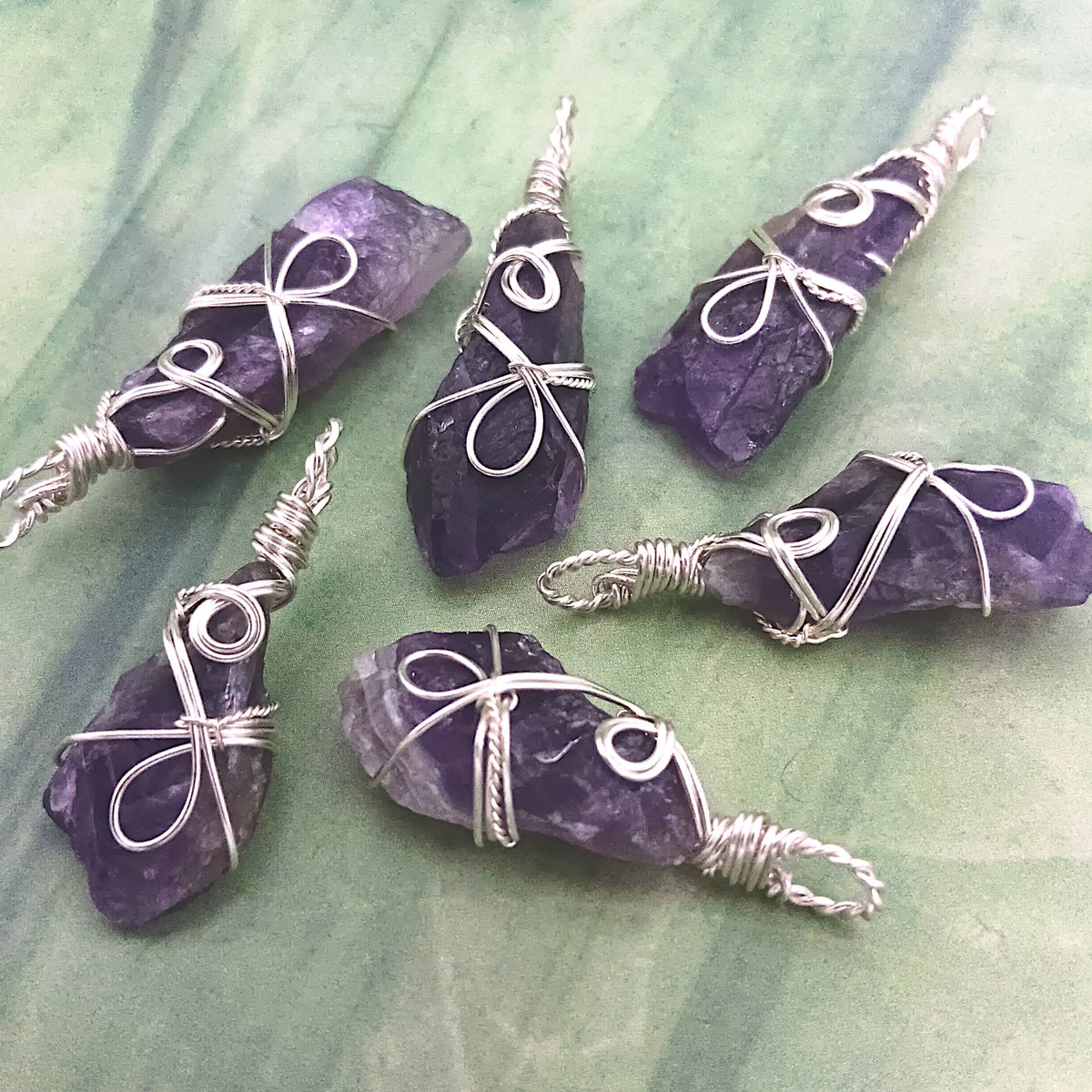 Raw Amethyst Crystal Point Pendant – Handmade Silver-Plated Wire Wrapped Necklace - Ethereal Essentials