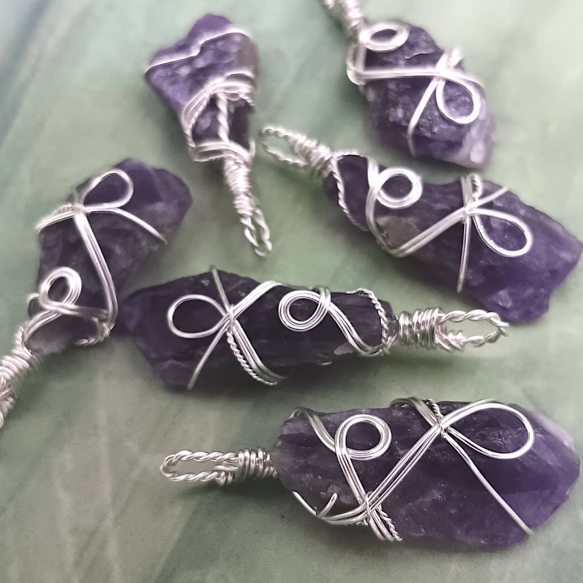 Raw Amethyst Crystal Point Pendant – Handmade Silver-Plated Wire Wrapped Necklace - Ethereal Essentials