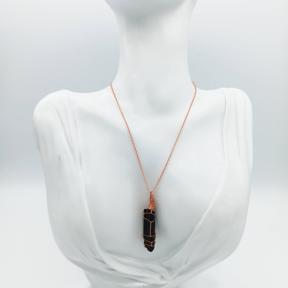 Raw Black Tourmaline Crystal Pendant Necklace, Copper Wire-Wrapped, Handmade - Ethereal Essentials