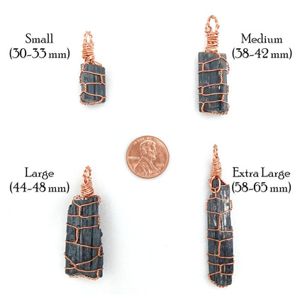 Raw Black Tourmaline Crystal Pendant Necklace, Copper Wire-Wrapped, Handmade - Ethereal Essentials