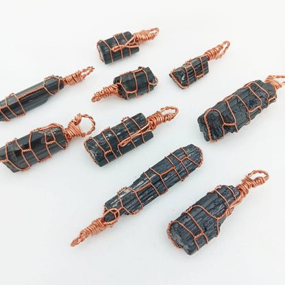 Raw Black Tourmaline Crystal Pendant Necklace, Copper Wire-Wrapped, Handmade - Ethereal Essentials