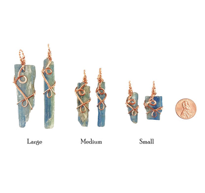 Raw Blue Kyanite Crystal Pendant Necklace, Copper Wire-Wrapped, Handmade - Ethereal Essentials