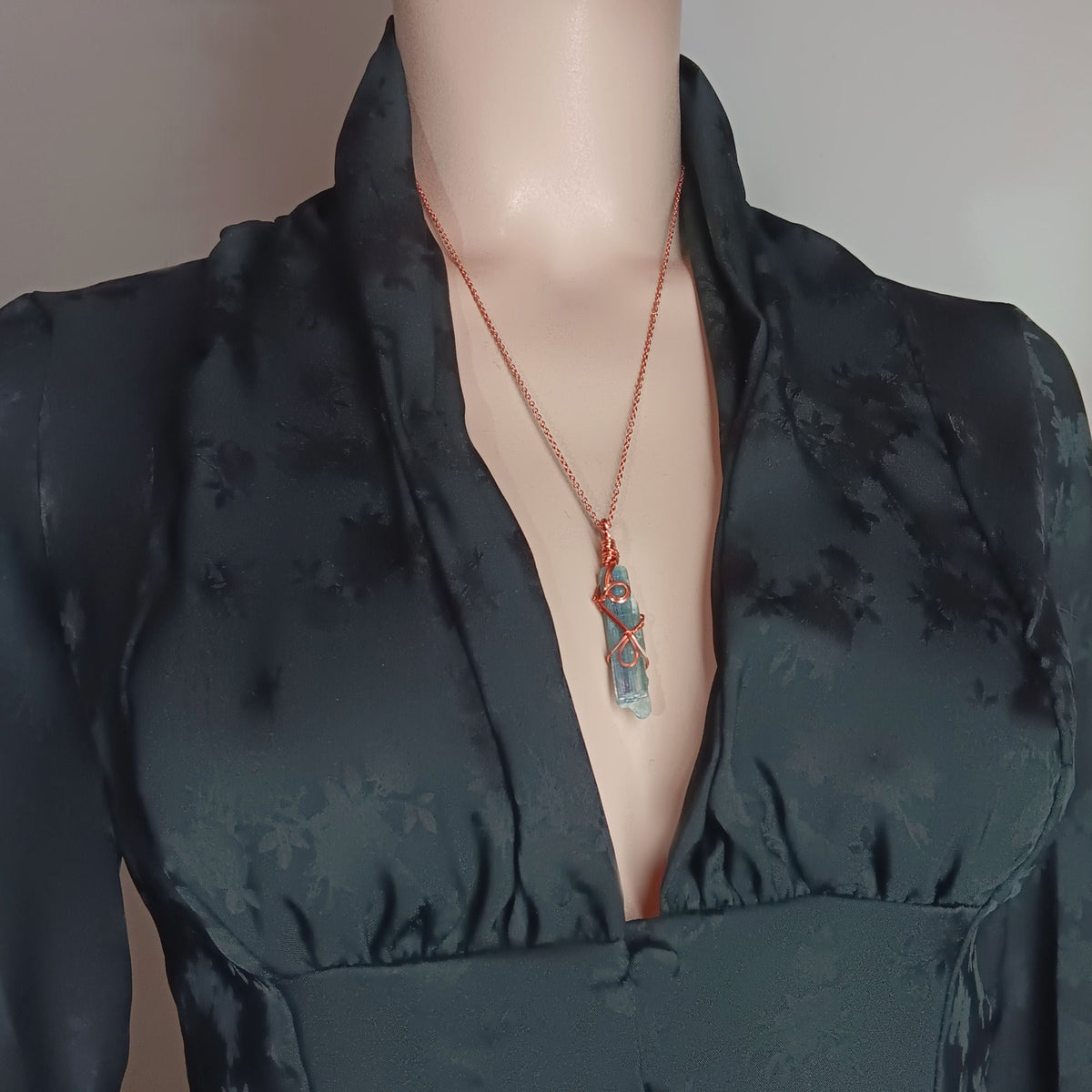 Raw Blue Kyanite Crystal Pendant Necklace, Copper Wire-Wrapped, Handmade - Ethereal Essentials