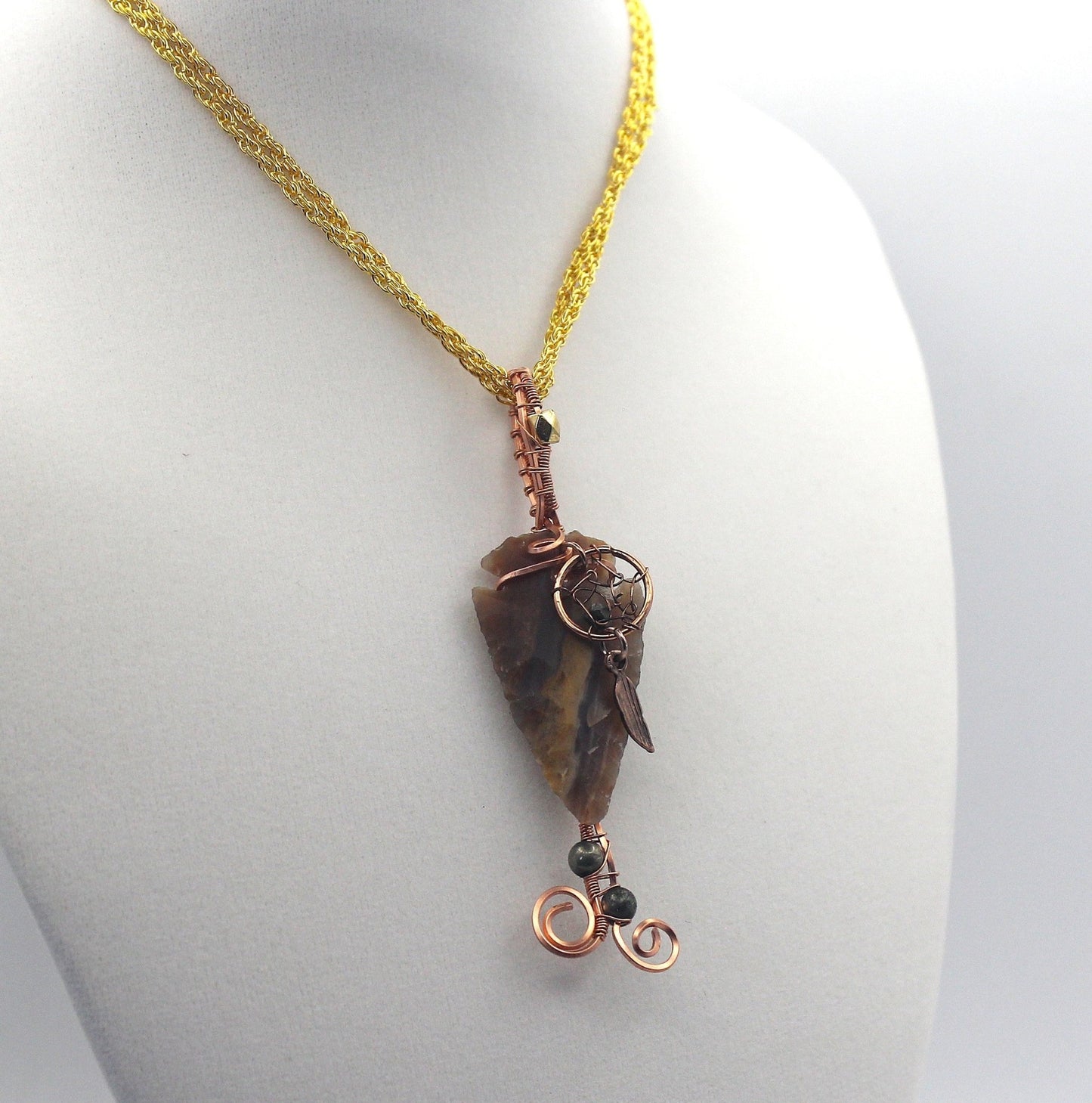 Raw Copper Jasper Arrowhead Beaded Charmed Pendant Necklace - Ethereal Essentials