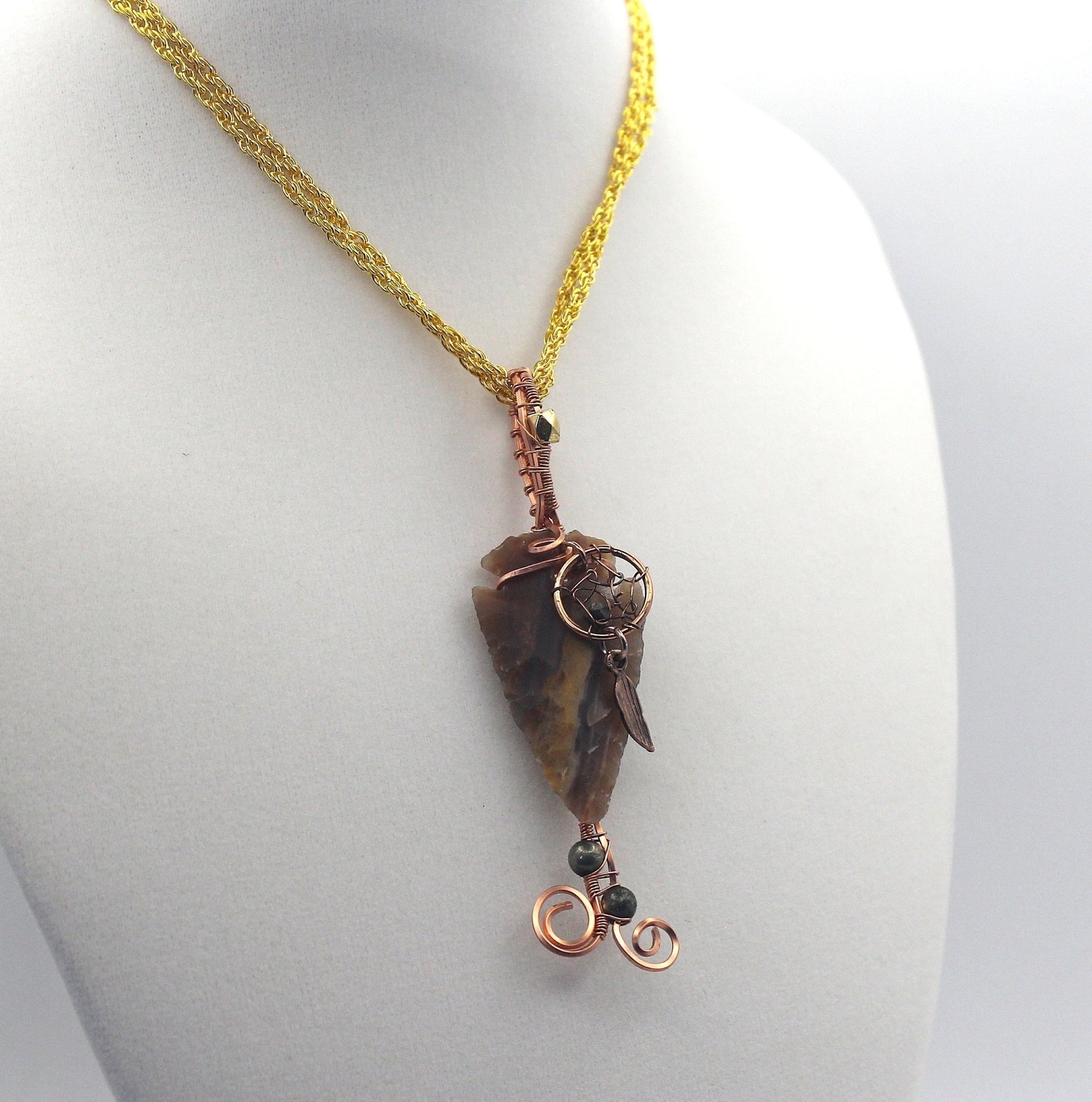 Raw Copper Jasper Arrowhead Beaded Charmed Pendant Necklace - Ethereal Essentials