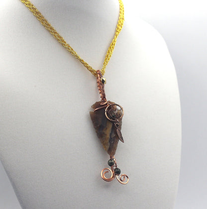 Raw Copper Jasper Arrowhead Beaded Charmed Pendant Necklace - Ethereal Essentials
