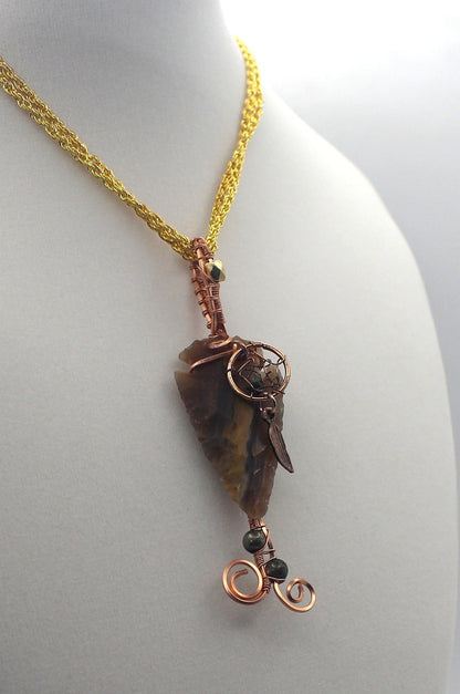 Raw Copper Jasper Arrowhead Beaded Charmed Pendant Necklace - Ethereal Essentials