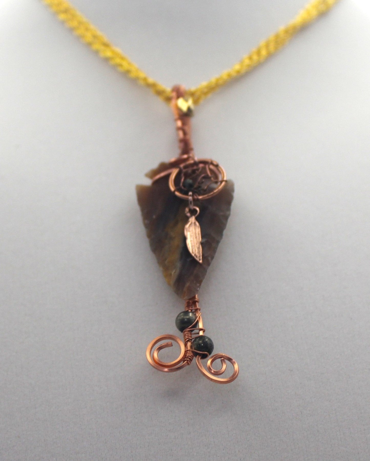 Raw Copper Jasper Arrowhead Beaded Charmed Pendant Necklace - Ethereal Essentials