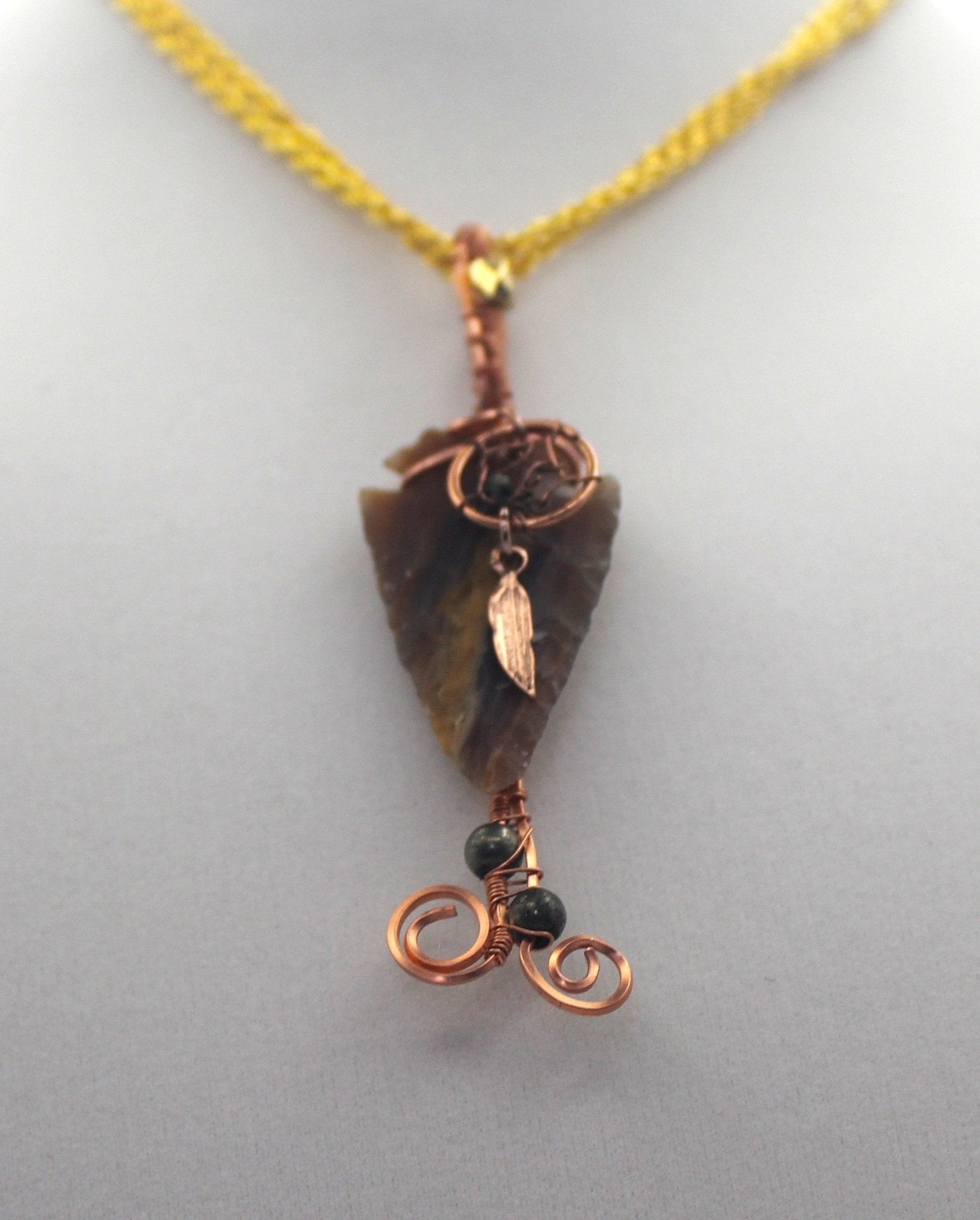 Raw Copper Jasper Arrowhead Beaded Charmed Pendant Necklace - Ethereal Essentials