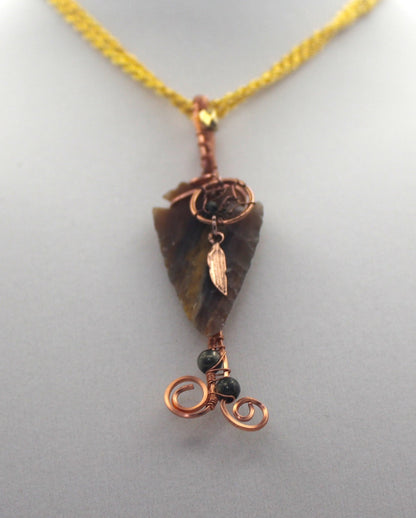 Raw Copper Jasper Arrowhead Beaded Charmed Pendant Necklace - Ethereal Essentials