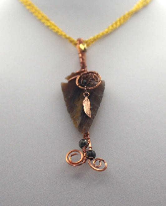 Raw Copper Jasper Arrowhead Beaded Charmed Pendant Necklace - Ethereal Essentials