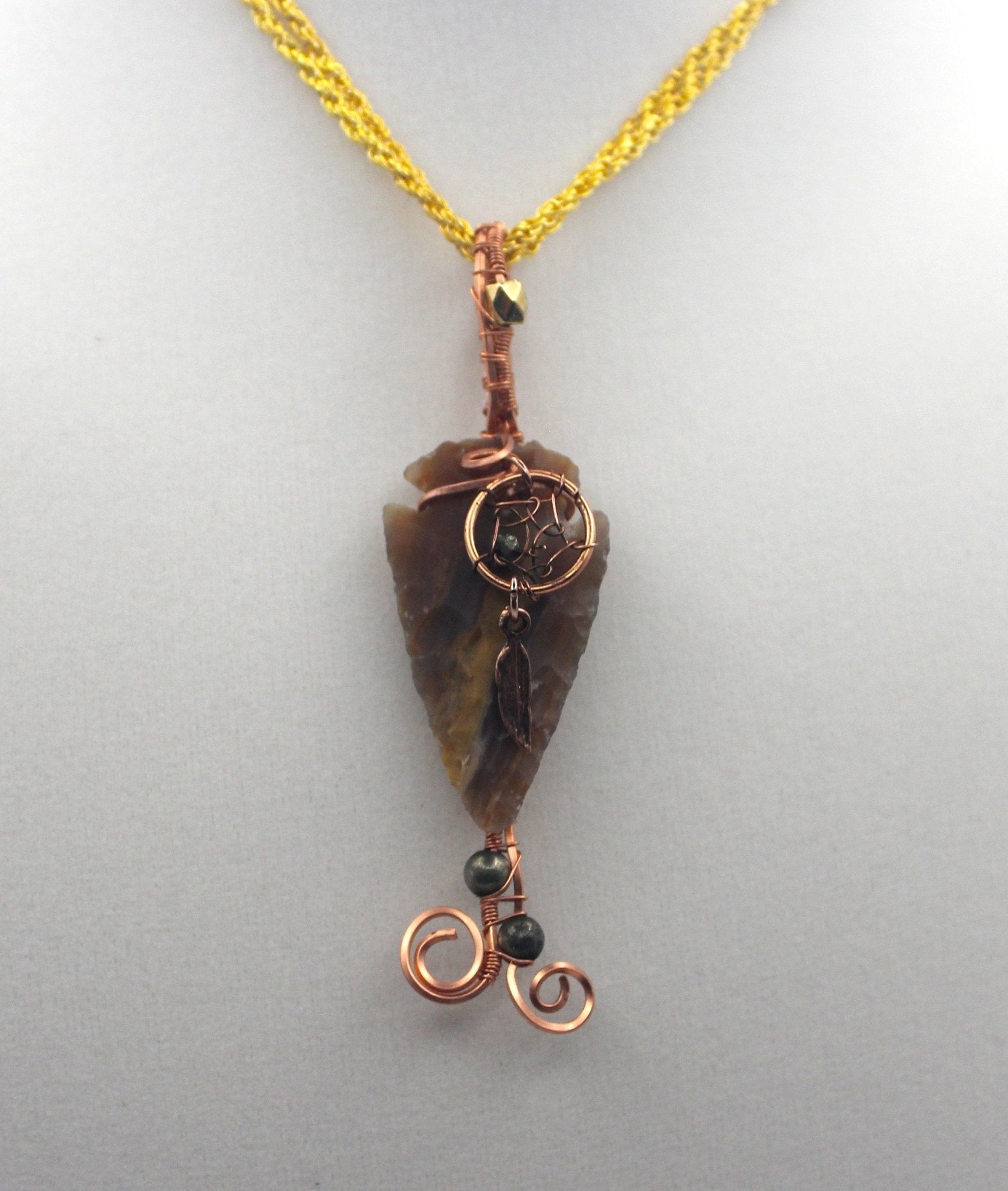 Raw Copper Jasper Arrowhead Beaded Charmed Pendant Necklace - Ethereal Essentials