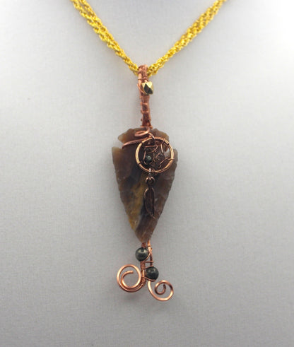 Raw Copper Jasper Arrowhead Beaded Charmed Pendant Necklace - Ethereal Essentials