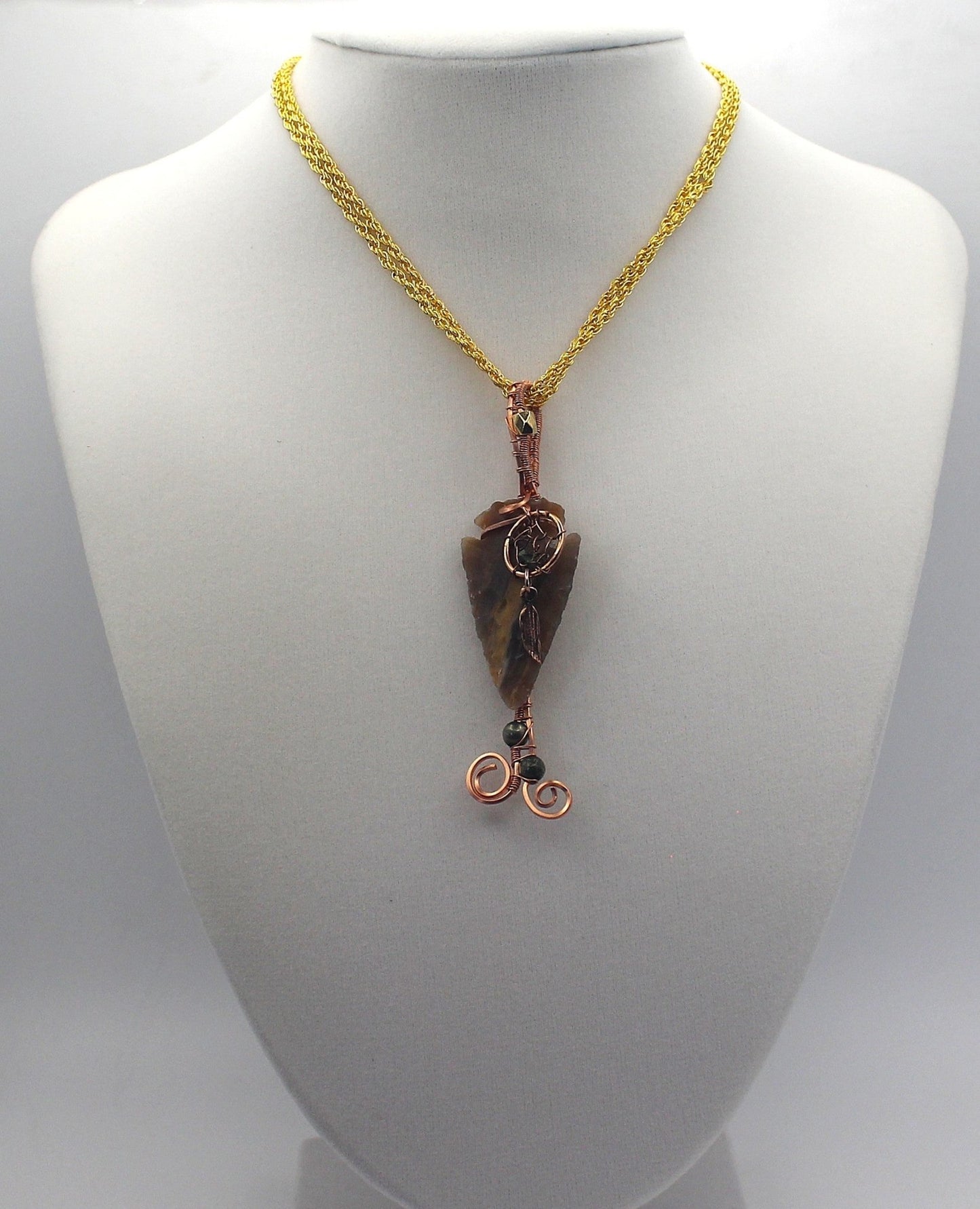 Raw Copper Jasper Arrowhead Beaded Charmed Pendant Necklace - Ethereal Essentials