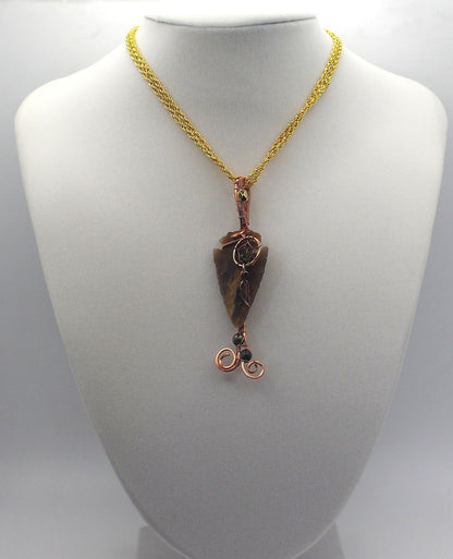 Raw Copper Jasper Arrowhead Beaded Charmed Pendant Necklace - Ethereal Essentials