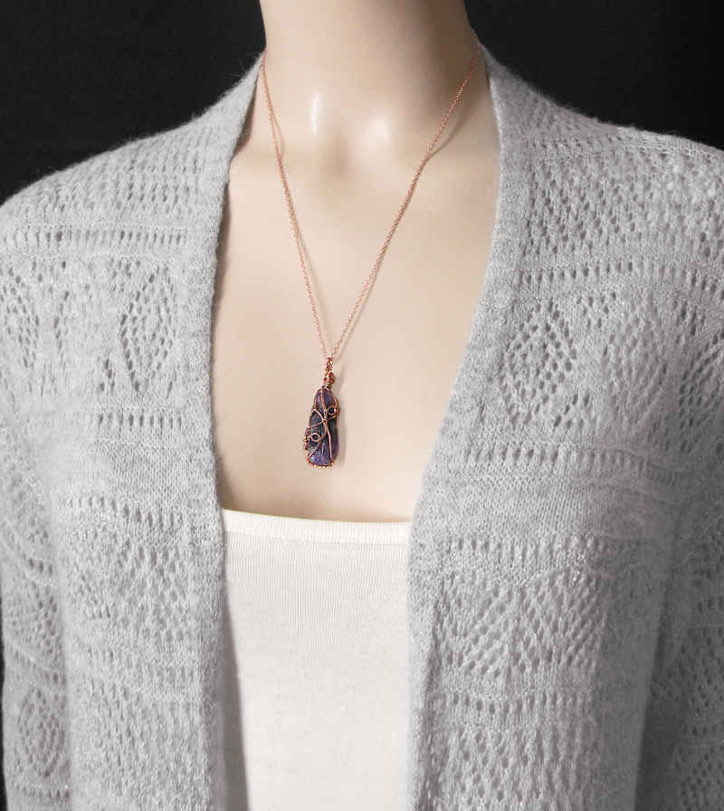 Raw Dark Purple Amethyst Crystal Reversible Pendant Necklace, Copper Wire-Wrapped, Handmade - Ethereal Essentials