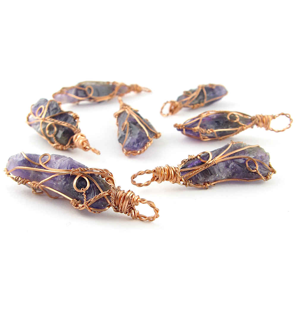 Raw Dark Purple Amethyst Crystal Reversible Pendant Necklace, Copper Wire-Wrapped, Handmade - Ethereal Essentials