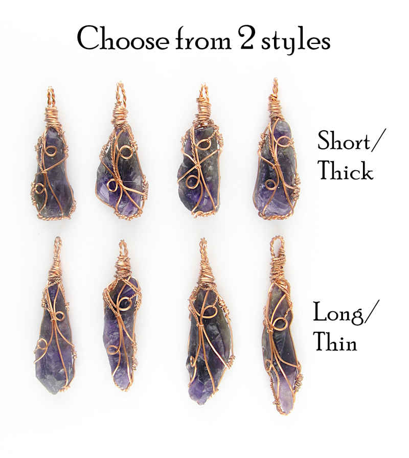 Raw Dark Purple Amethyst Crystal Reversible Pendant Necklace, Copper Wire-Wrapped, Handmade - Ethereal Essentials