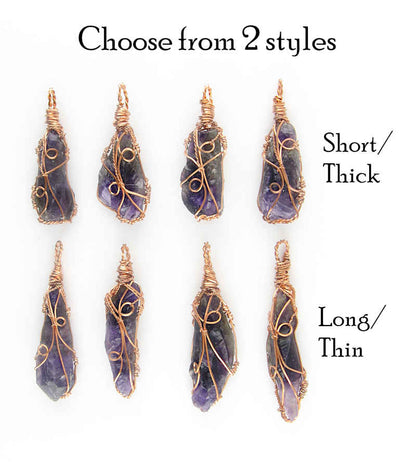 Raw Dark Purple Amethyst Crystal Reversible Pendant Necklace, Copper Wire-Wrapped, Handmade - Ethereal Essentials