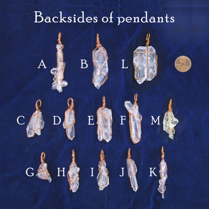 Raw Faden Clear Quartz Crystal Pendant Necklace, Copper Wire-Wrapped, Handmade - Ethereal Essentials