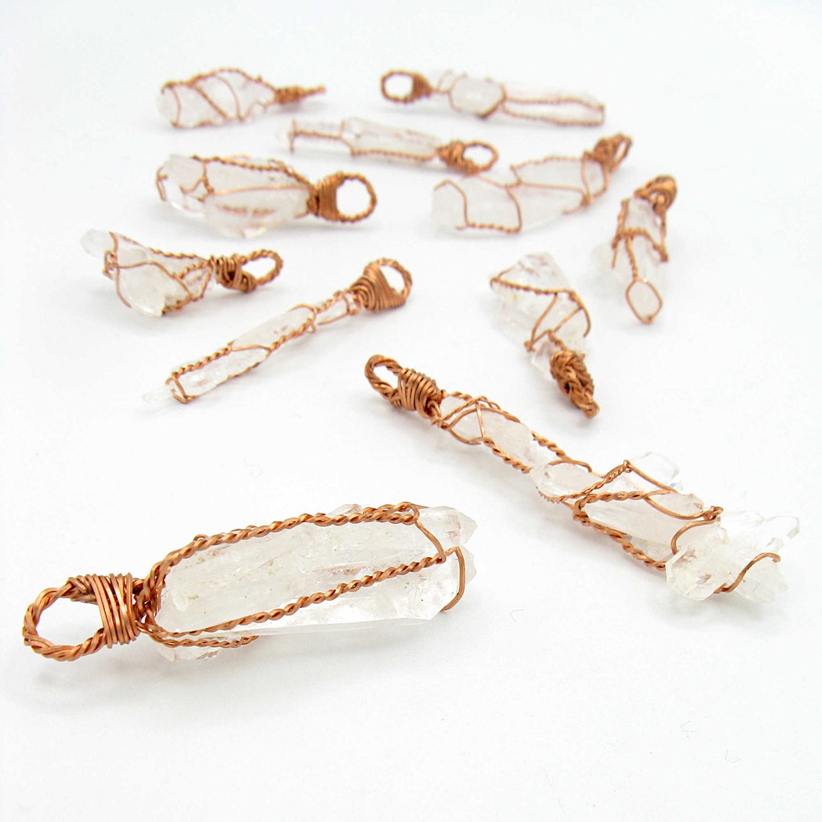 Raw Faden Clear Quartz Crystal Pendant Necklace, Copper Wire-Wrapped, Handmade - Ethereal Essentials