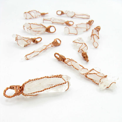 Raw Faden Clear Quartz Crystal Pendant Necklace, Copper Wire-Wrapped, Handmade - Ethereal Essentials
