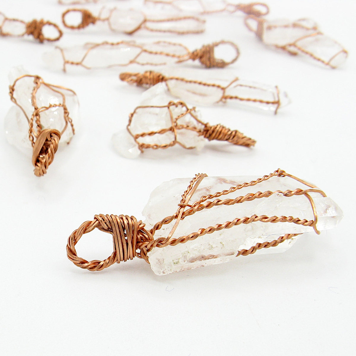 Raw Faden Clear Quartz Crystal Pendant Necklace, Copper Wire-Wrapped, Handmade - Ethereal Essentials
