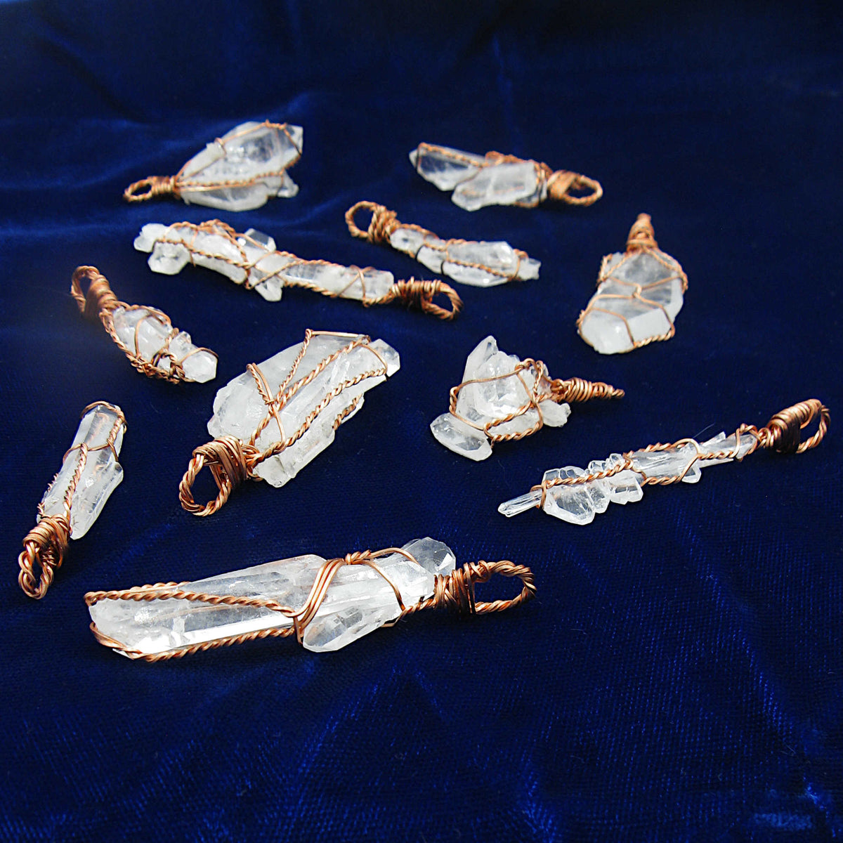 Raw Faden Clear Quartz Crystal Pendant Necklace, Copper Wire-Wrapped, Handmade - Ethereal Essentials