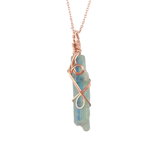 Raw Blue Kyanite Crystal Pendant Necklace, Copper Wire-Wrapped, Handmade